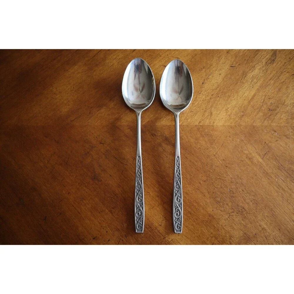 Lot 2x Imperial International IIC DAVOS Stainless Solid Serving Spoons 8.7